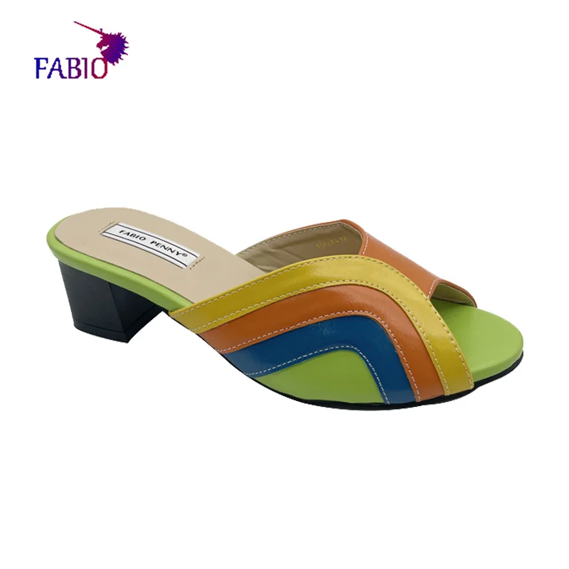 Italian new fashion style multi-color striped splicing design outdoor leisure beach women's slippers