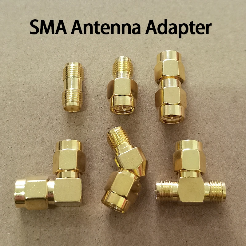 1PC SMA Adapter Brass Gold Plated SMA Male Female Straight Connector 90 Degree Right Angle T 3 Way Splitter SMA Antenna Adapter