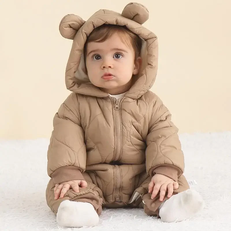 Newborn Baby Romper Winter Thicken Cotton Jumpsuit Infant Onesie Fleece Lining Hooded Rompers for Boy Girl Clothes Kids Outfit