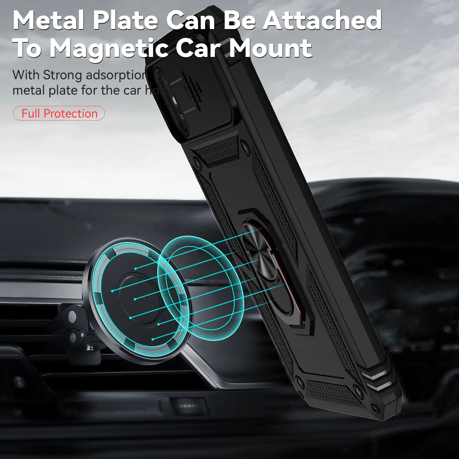 For Xiaomi Redmi 9A Case Ring Holder Armor Shockproof Coque For Redmi 9A 9 A Redmi9A Slide Lens Protect Back Cover