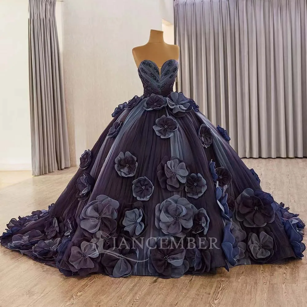 

New Arrival Luxury Blue Princess Ball Gown Quinceañera Dresses 2025 Appliques Beads Birthday Party For 15th Girl Customized