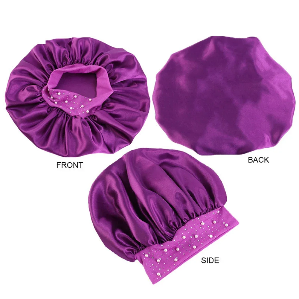 1Pcs Night Cap Skin-friendly Breathable Fabric Rhinestone Women Sleeping Hat for Travel Thick Shower Cap Bathroom Accessories