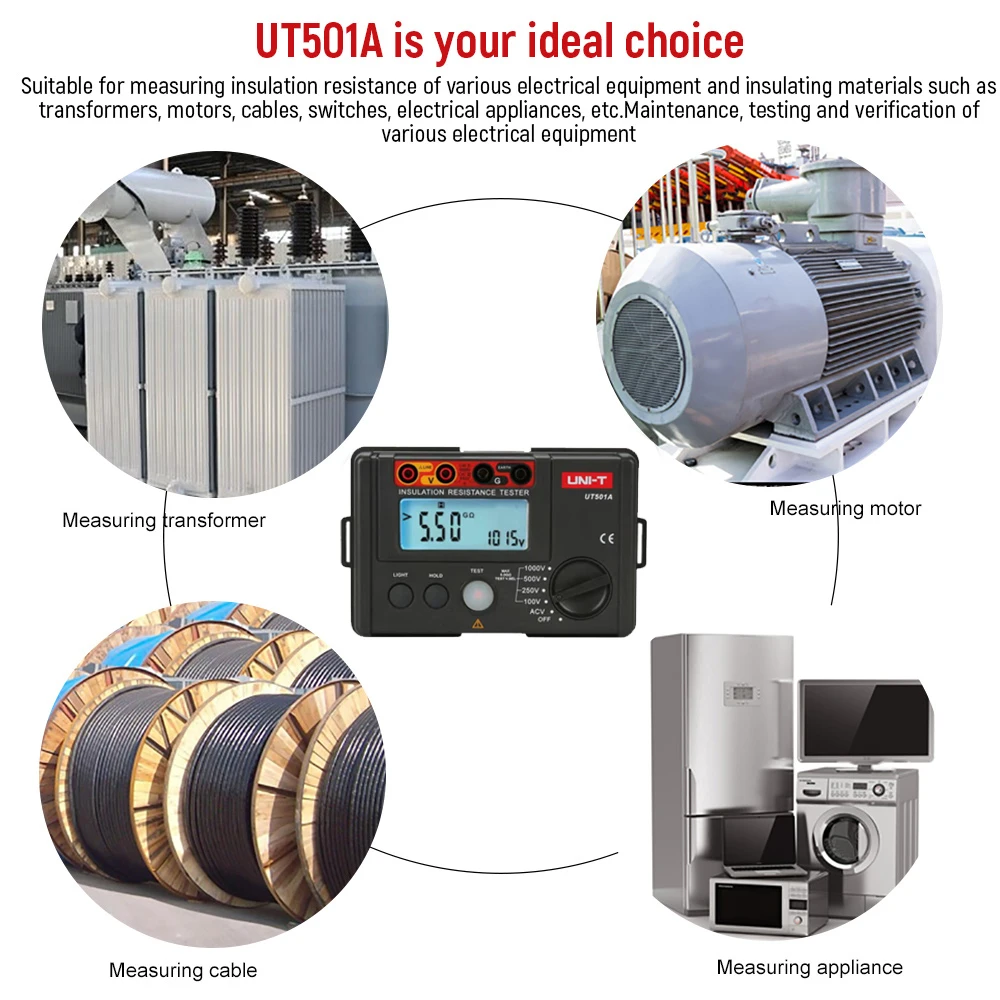 UNI-T جهاز اختبار مقاومة العزل مقياس المقاومة الرقمي Megohmmeter المهنية أوم قياس تستر الفولتميتر UT501 UT502