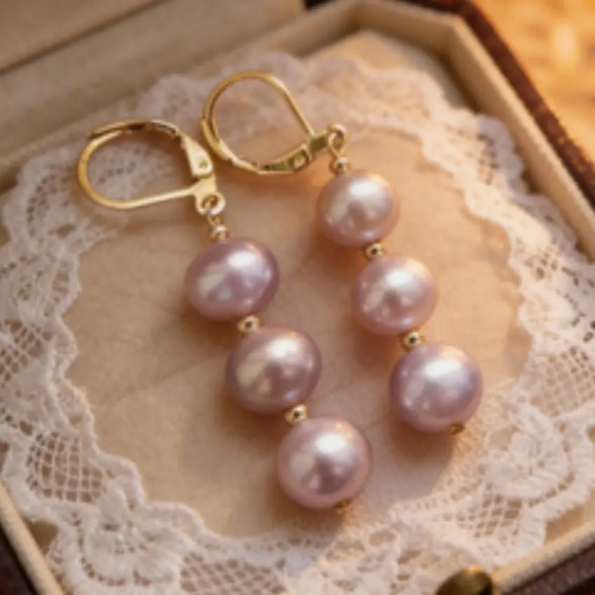 9-10mm Natural purple round Southsea pearl 14K gold earrings Mother\'s Day FOOL\'S DAY Wedding Beautiful Gift Accessories New Year