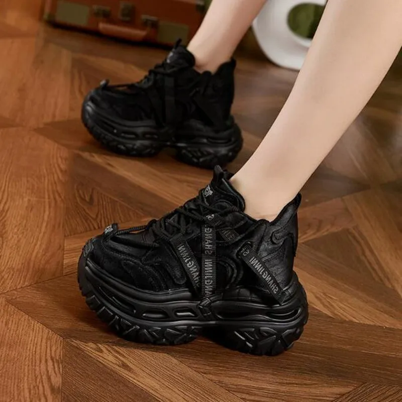 

Женские повседневные кроссовки из натуральной кожи 9CM 2026 на скрытой танкетке, теплые, на меху, на вулканизированной платформе, высокие, для скейтбординга