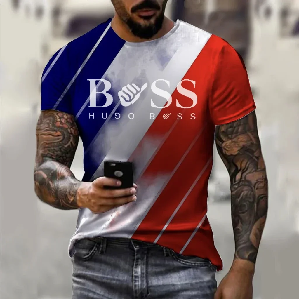 Summer Men's T-Shirt New Round Neck Short Sleeve Top Letters Printed Pattern Short Sleeve Summer