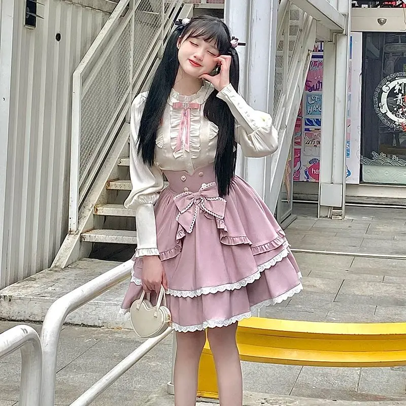 Japan Sweet Series Girl Doll Collar Bow Shirt Long Sleeve Slim Fit Top Clothes Kawaii Femininas Elegantes