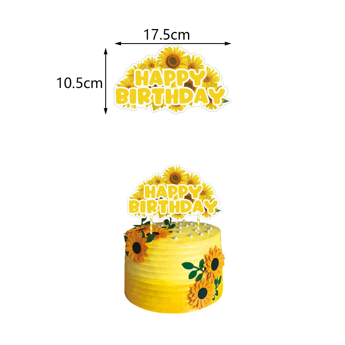 Decorações Do Bolo Do Partido Do Tema Do Girassol, Inserções Do Bolo De Girassol, Feliz Aniversário Toppers