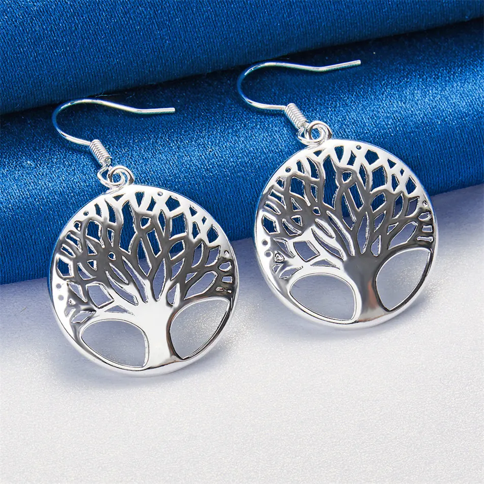 Stylish 925 Sterling Silver Exquisite and Simple Tree-Shaped Earrings for Women, Charming Wedding Party Gift Accessories
