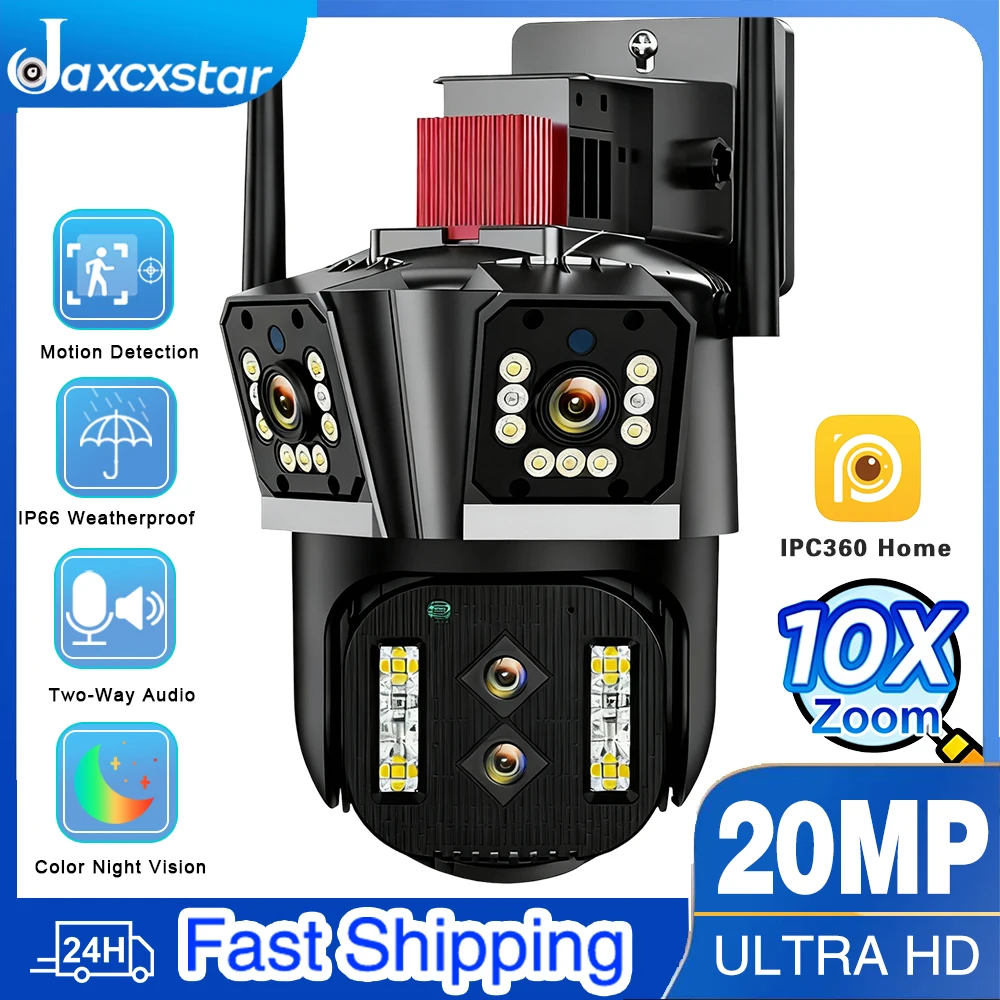 

20MP 4 Lens 3 Screens 10X Zoom Wifi PTZ Camera Color Night Vision Motion Detection IP66 Security Camera System IPC360 Home