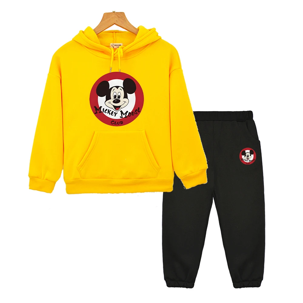 

mickey mouse Autumn print hoodie Fleece Sweatshirt boy girl Hooded Spors Sets Disney Cartoon pullover+Pant kids boutique clothes