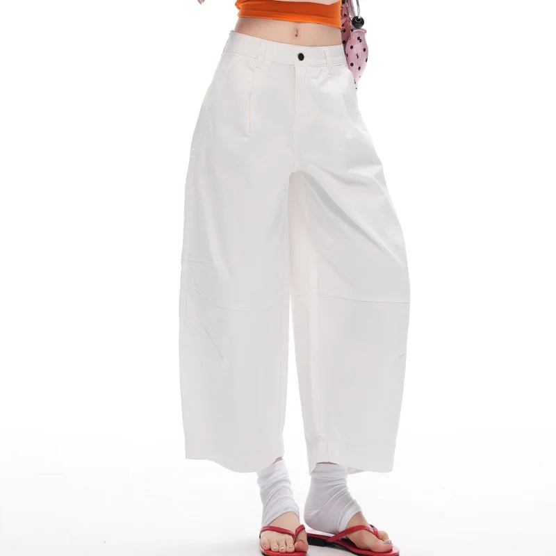 

2026 summer new brand women's clothing pure white straight loose denim seven quarter pants daily casual wide leg pants for girls