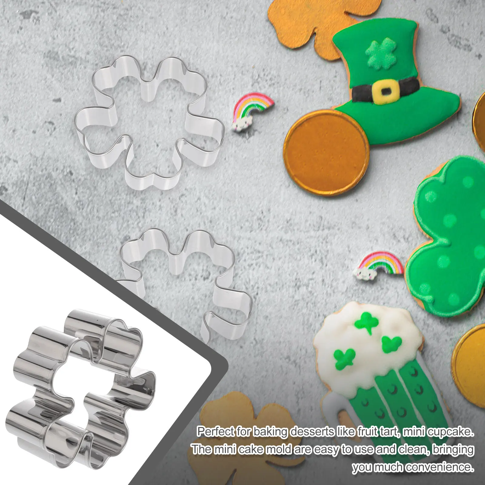 5Pcs Four Clover Shaped Cake Mold Stainless Steel Biscuit Mold Mini Tart Pan for Fruit Tart Muffin Cupcake Cheesecake Baking