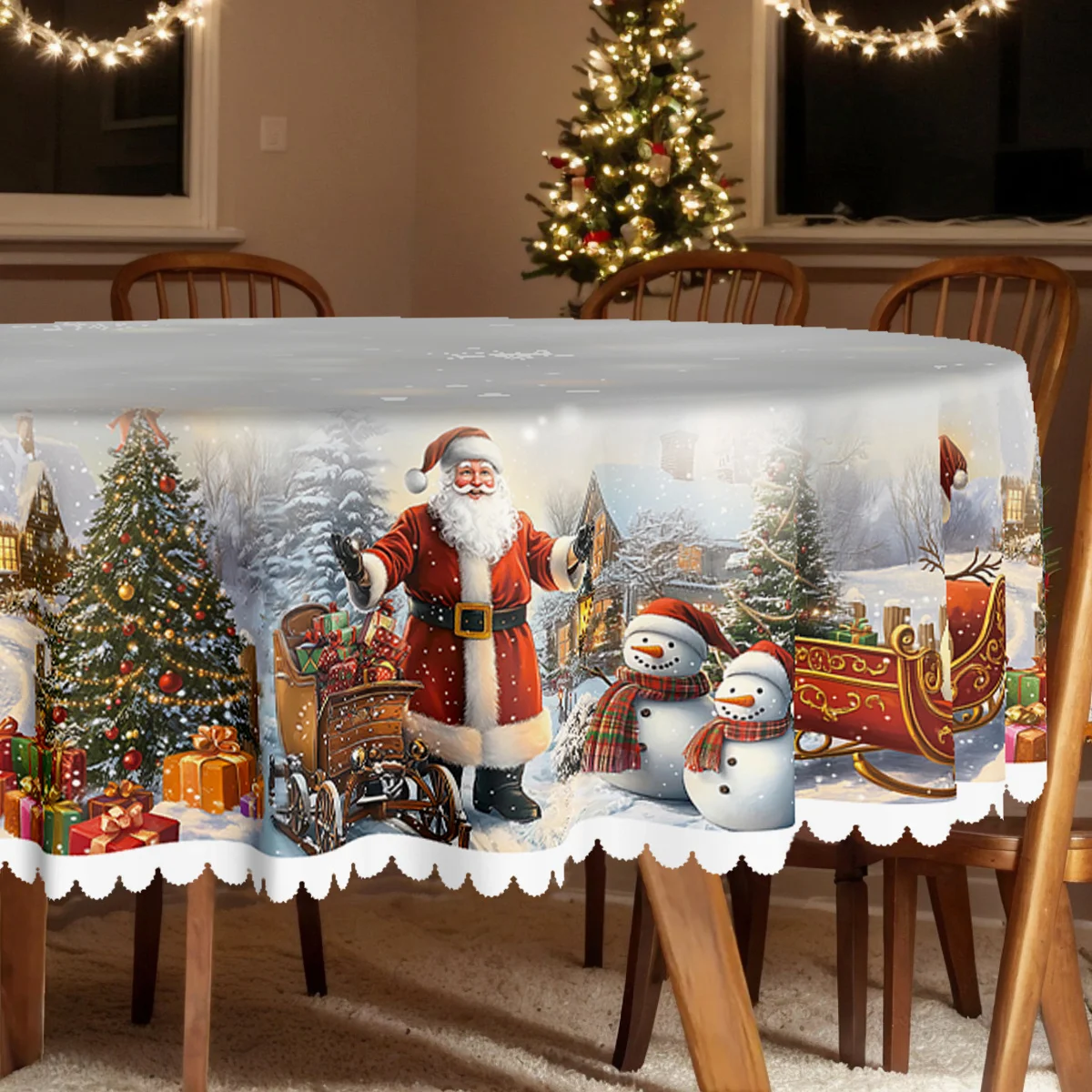1 piece, Merry Christmas theme party tablecloth, snowman Santa winter snow design pattern print
