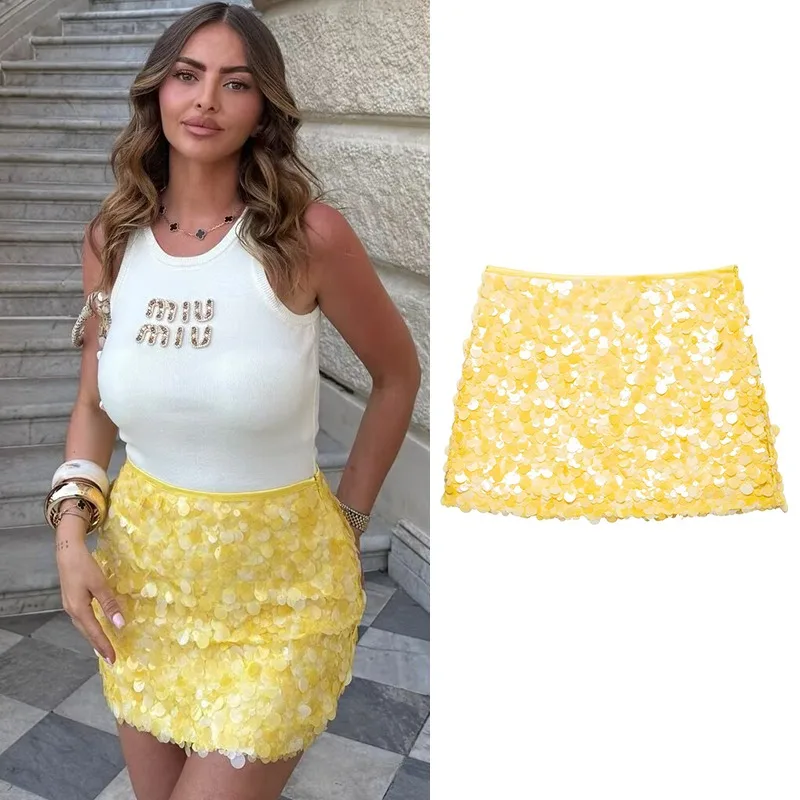 

Sequin Skirt Mini Summer Harajuku High Waist Kawaii Female Y2k Beach Elegant Women's Skirts Luxury A-line Vintage Cute