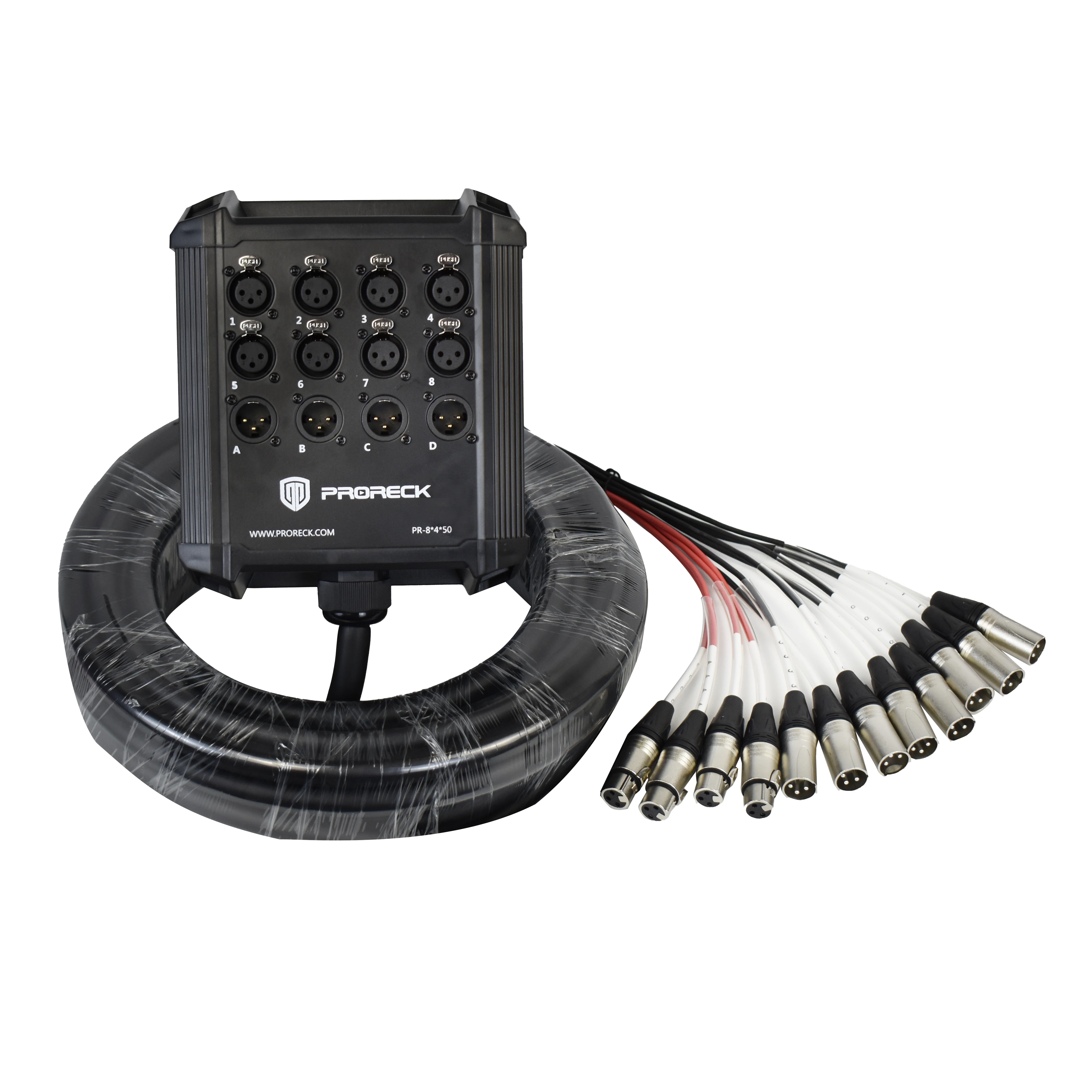 PRORECK 8x4Channel Low Profile XLR Send Circuit Board Snake Cables, XLR Splitter Cable for Live, Recording, Stage, Studio, 50 Ft