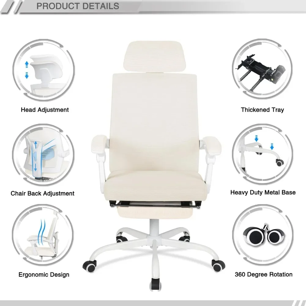 Ergonomic Office Chair, with Footrest Chairs with Headrest and Backrest 90-135 Adjustable with Wheels 360 Swivel Task Chair