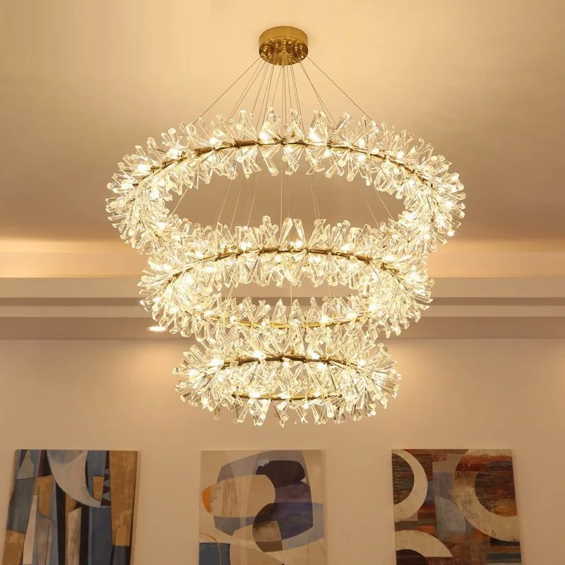 Nordic Luxury Crystal Chandelier Modern Villa Romantic Flower Wreath Living Room Pendant Lamp Bedroom Restaurant Decor Lighting