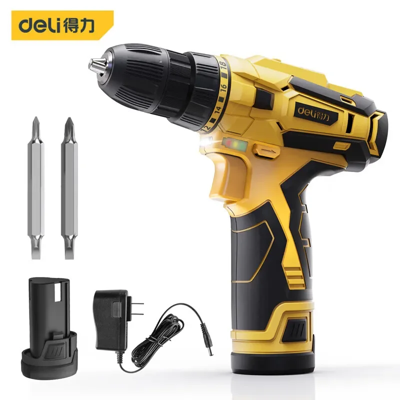 

Deli 12V electric drill impact dual speed screwdriver lithium cordless electric drill with forward and reverse electric tools