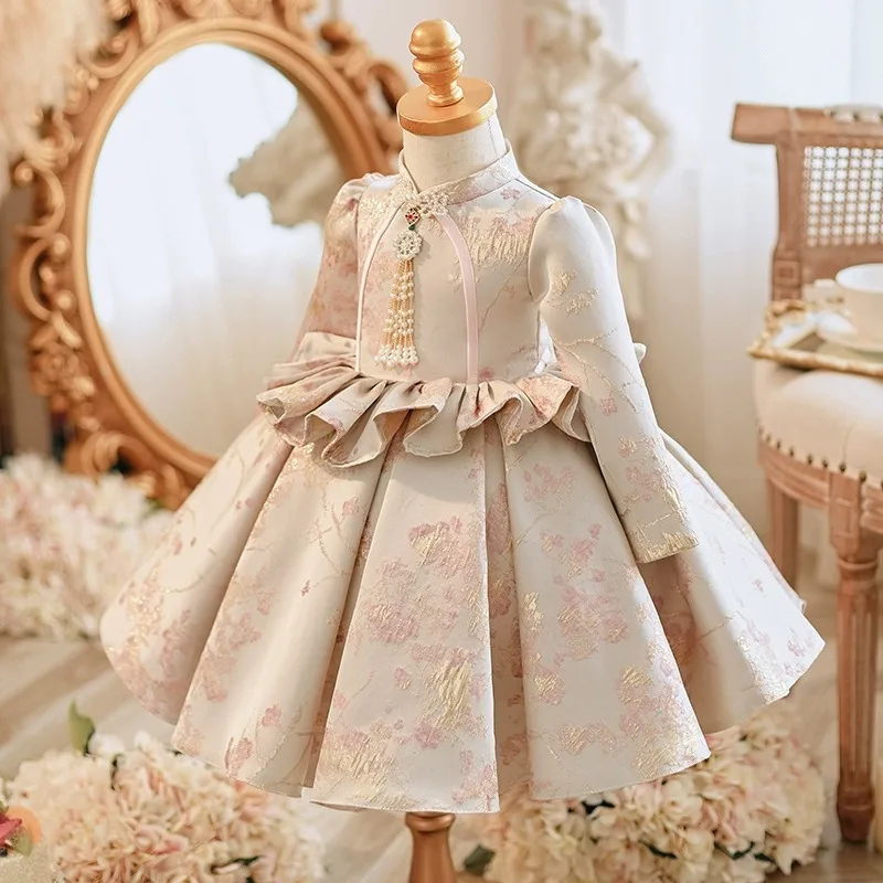 High-End Children's Cheongsam Little Dress Princess Dress Flower Girl Baby Girl One Year Old Clothes Birthday Pettiskirt