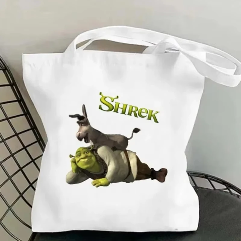 Disney Shrek Movie Printed Canvas Shopping Bag Adorable Bags for Outdoor Fun Parties Travel Shoulder Large Capacity Trendy Decor