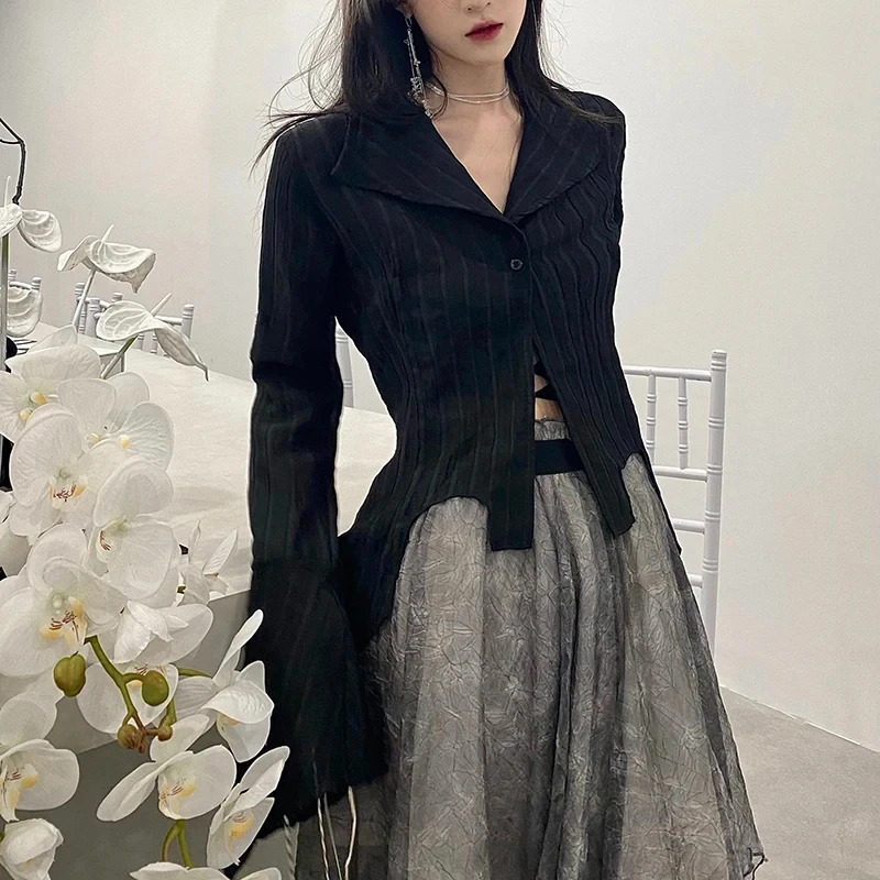 Gothic Black Shirt Yamamoto Style Dark Aesthetic Blouse Women Irregular Designer Clothes Emo Alt Clothes Grunge Tops Y2k view 4