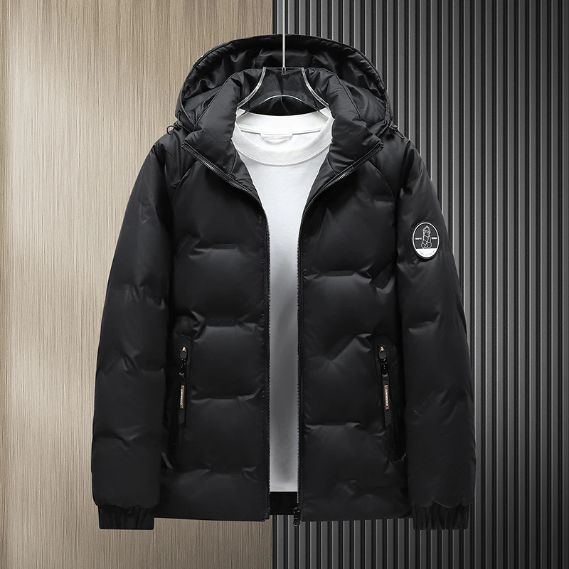 

Winter New Men's ort Thiened down Jaet Hooded Anti-Cold Korean Sle Faionable Warm Outerwear Polyester Fiber