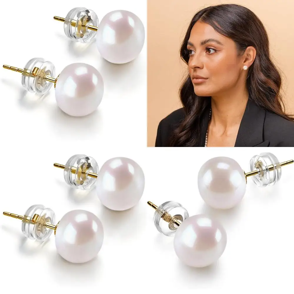 Pendientes de perlas cultivadas de agua dulce de oro de 14 quilates de grado AAA+, perlas blancas recogidas a mano para elegancia y estilo