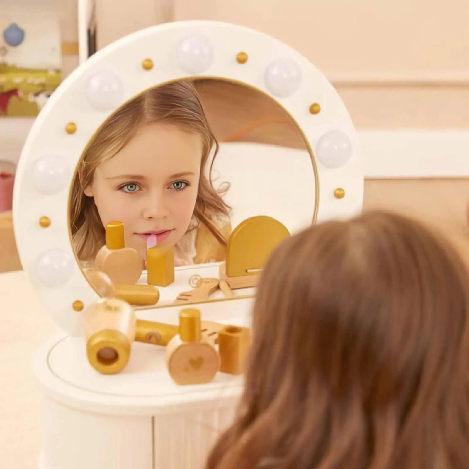 

Wooden Vanity Play Set Educational Princess Dress up Pretend Play Makeup Kit