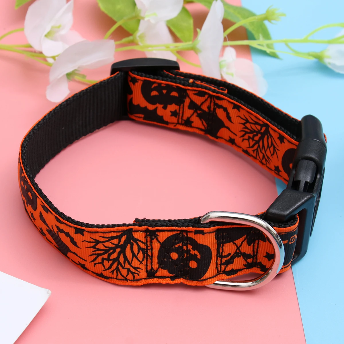 

Halloween Pet Dog Collar Pumpkin Hat Pattern Adjustable Size L Stylish Durable Comfortable For Walking Outdoor Sports