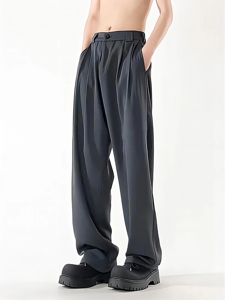Gray High Waist Wide Leg West Pants Men's Spring Summer Drapey High-End Feel Micro Flare Straight Cut Casual Wide Leg Suit Pants
