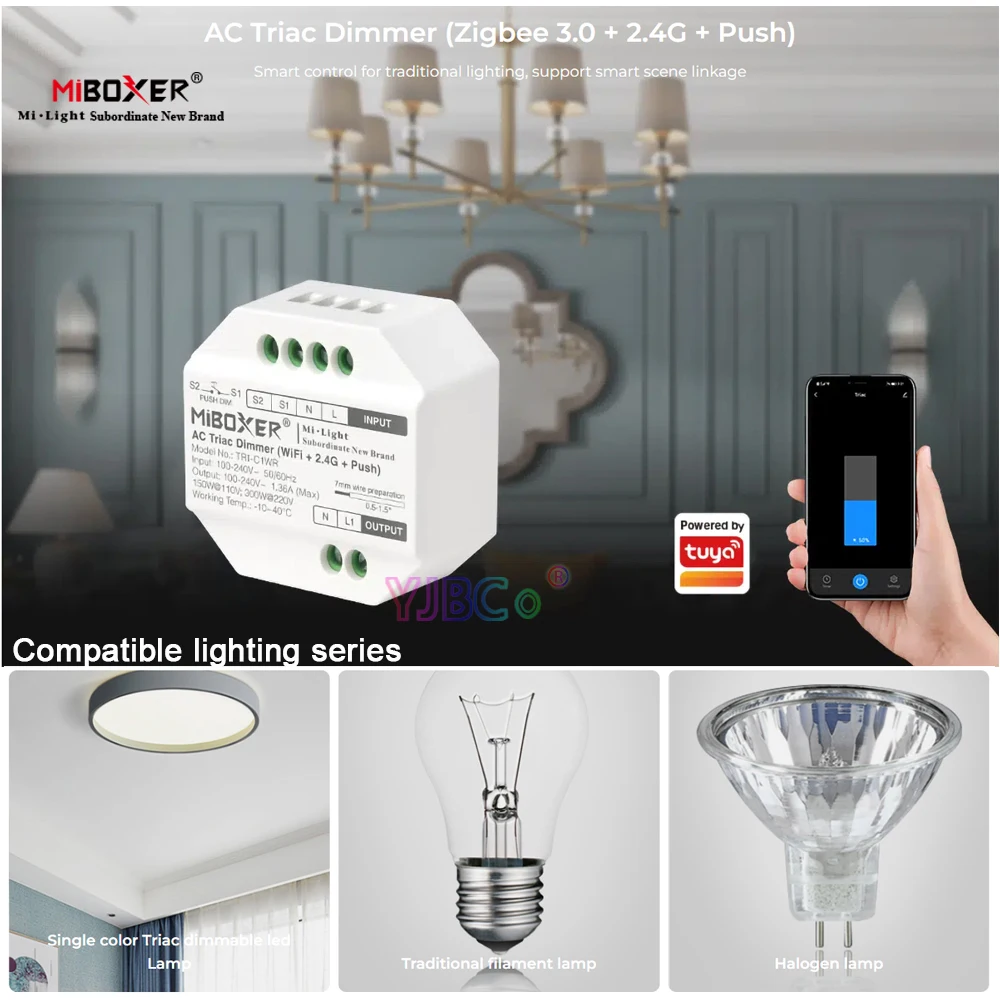 Imagem -02 - Miboxer-controle Remoto sem Fio para Lâmpada de Lâmpada Tuya App Wifi Led Triac rf Interruptor Push Dimmer ac 110v 220v Tri-c1wr 2.4g