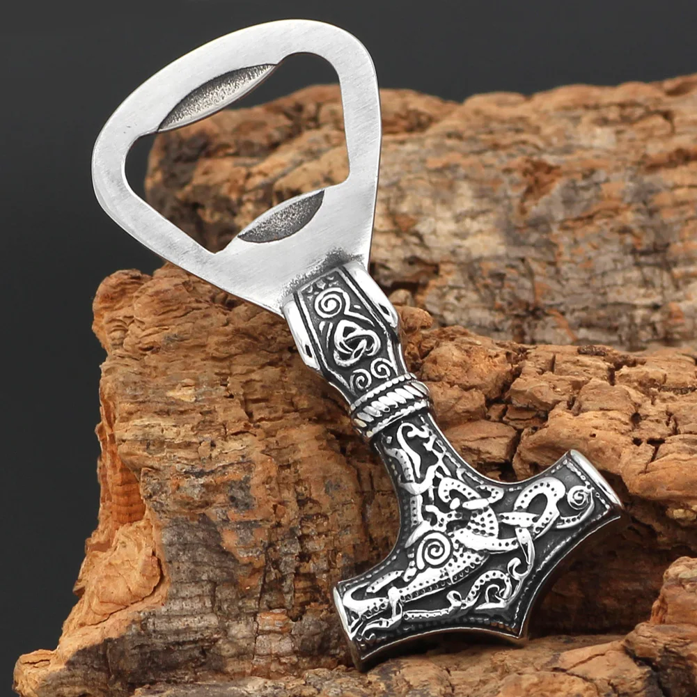 Fashion Vintage Nordic Viking Thor's Hammer Bottle Opener Punk Stainless Steel Scandinavian Corkscrew Tool Gifts