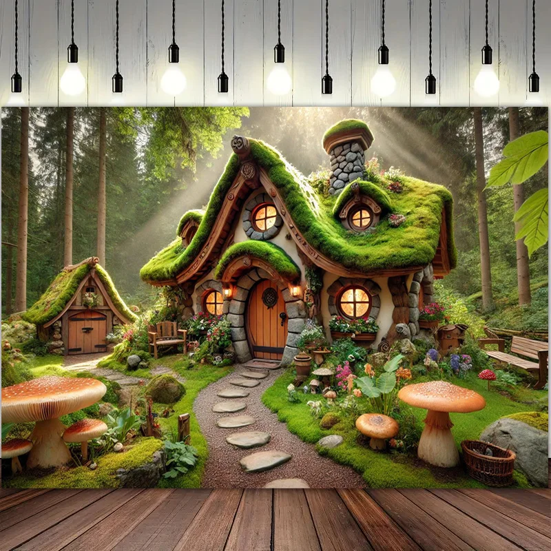 

Волшебный лесной гобелен с домиком, сказочный грибной домик, настенный химерный цветочный декор, поднимает ваше пространство, бесплатные крючки в комплекте