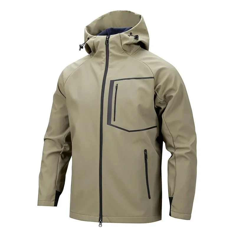 

Men's Hooded Softshell Jacket, Waterproof Windproof Breathable Outdoor Coat with Multi-Pockets, Loose Fit Drying Sports