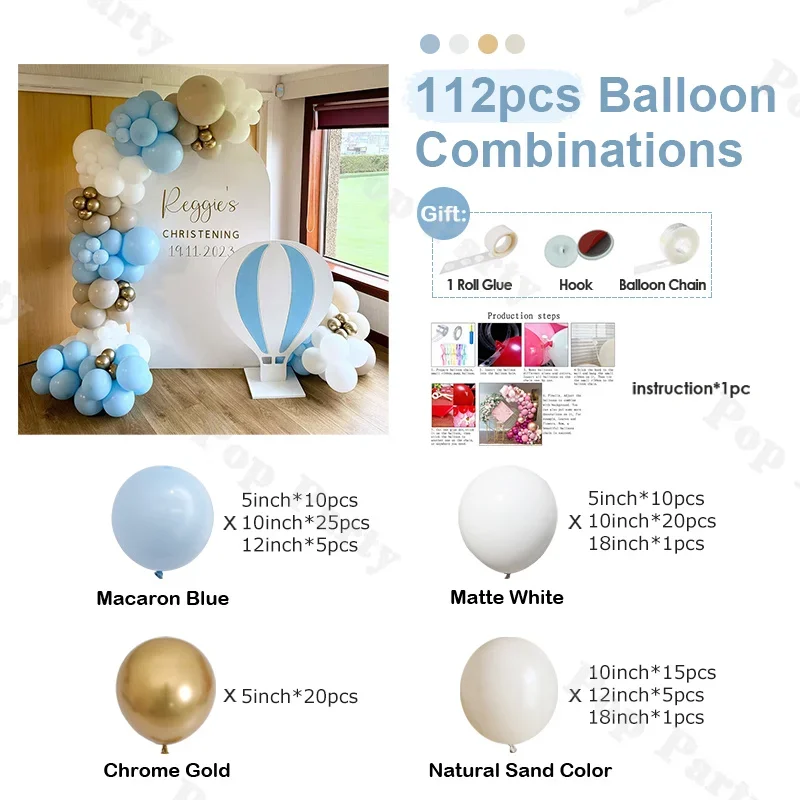 112pcs Blue and White Latex Balloons Combination Garland Arch Set Baby Gender Reveal or Birthday Party Decorative Supplies
