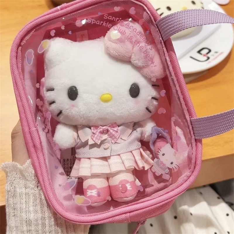 Novo sanrio olá kitty boneca de pelúcia chaveiro anime rosa uniforme universitário kitty brinquedos de pelúcia chaveiro meninas dos desenhos animados sacos chaveiros