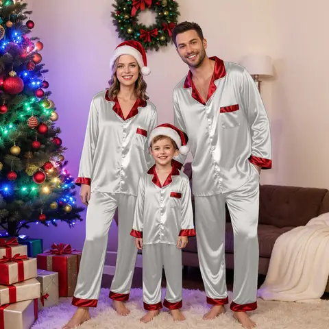 2025 Family Christmas Pajama Matching Sets Silk Satin Plus Size Casual Sleepyheads Home Wear Pajamas Holiday Hot Selling