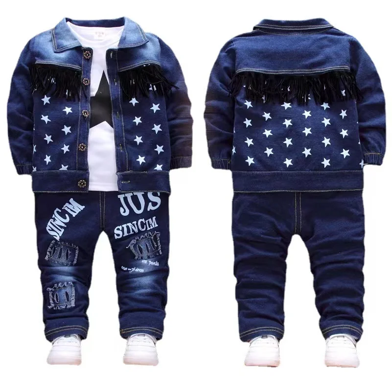 Jacket+Cotton T-Shirt+Pants 3PCS Jeans Suit Spring Autumn Baby Boys Girls Clothes Infant Sport Clothing Kids 1 2 3 4 Years Old