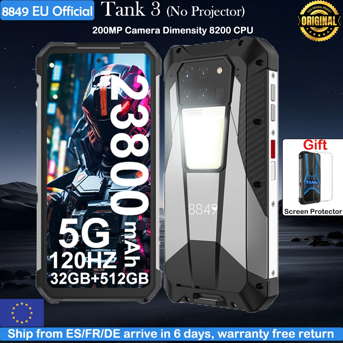 8849 Tank 3 Rugged Smartphone 23800mAh 5G Outdoor Cell Phone Unlocked 32GB RAM+512GB ROM 6.79" Waterproof 200MP Main Camera