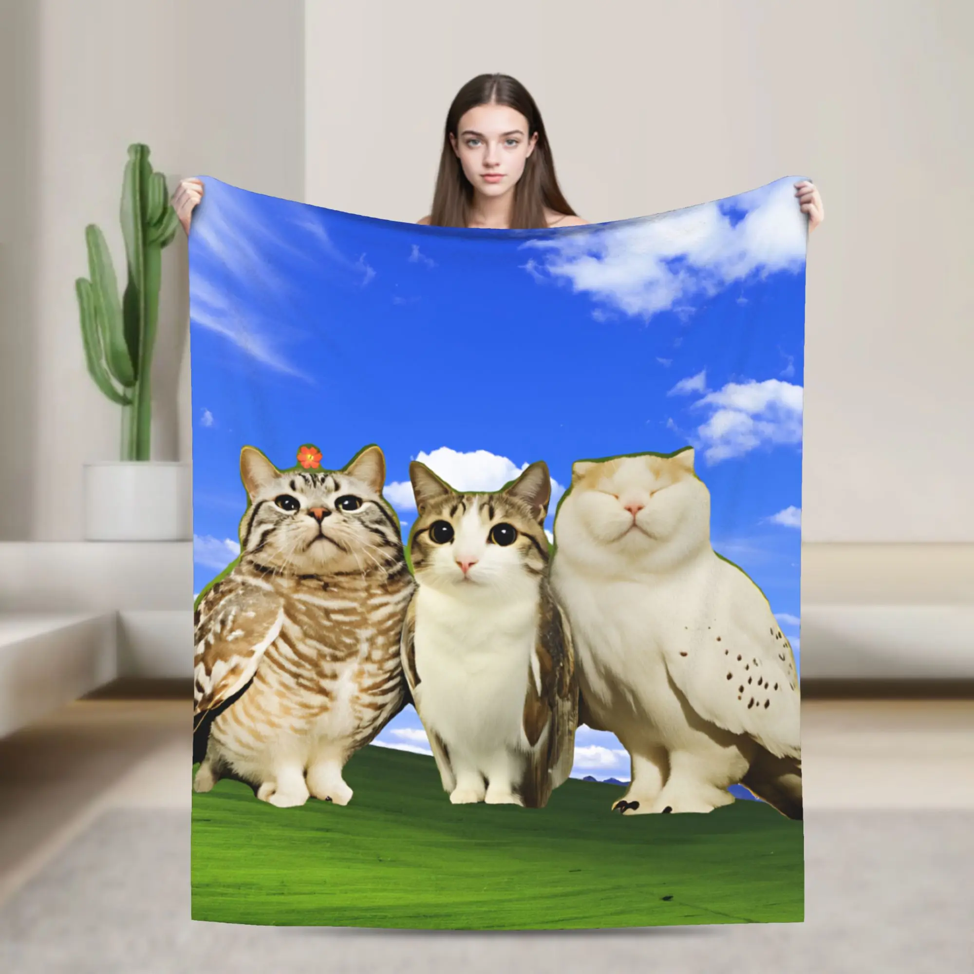Super Soft Throw Blanket Plane Travel Meowl Cat Windows Family Blanket  Flannel Bedspread For Living Room Casual Sofa Bed Cover