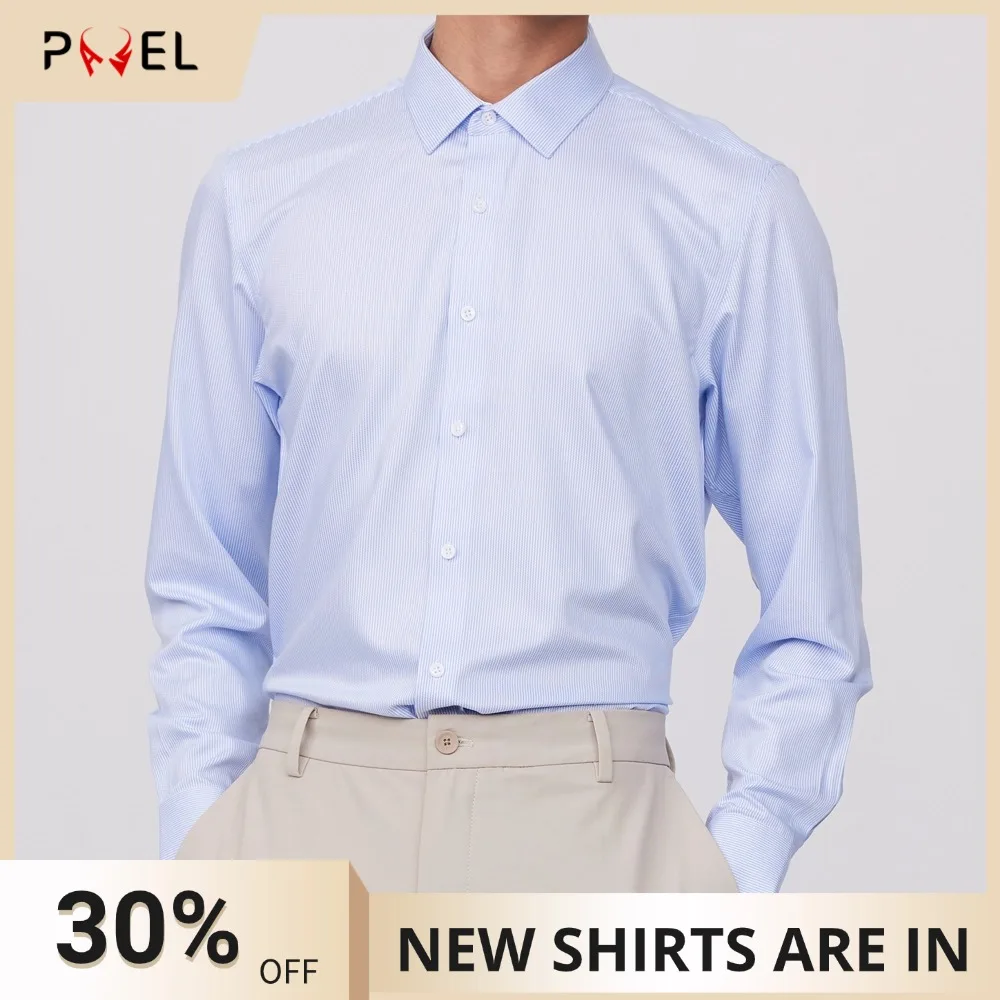 

Мужские нежелезные легкие эластичные классические рубашки в полоску без кармана, удобная рубашка на пуговицах с длинными рукавами без морщин