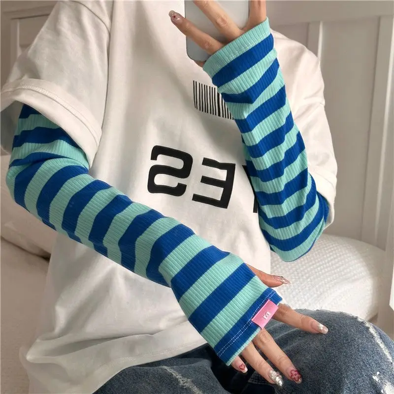 Loose Striped UV Protection Arm Sleeves Summer Ice Sleeves for Driving Cycling Fashion Decorative Sun Protection Arm Covers image 3