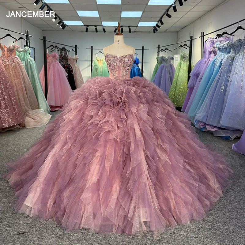 Pink Quinceanera Dress Customized Tulle Shining Applique Sexy Vestidos De Elegant Pageant Princess Birthday Evening Ball Gown