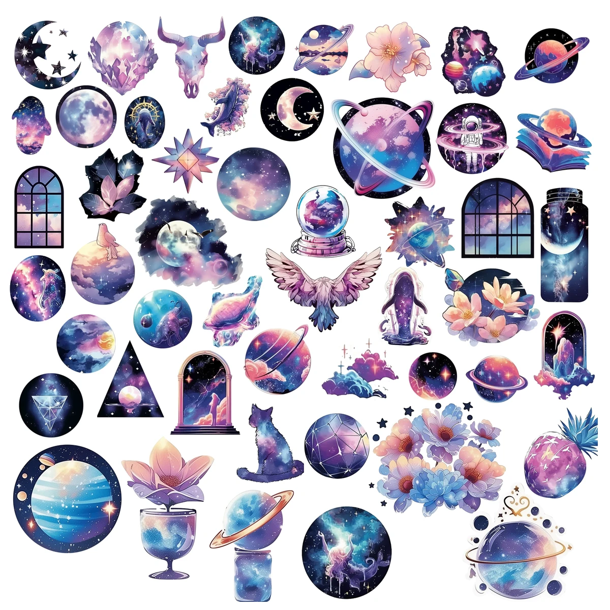 50 pieces galaxy starry sky stickers graffiti decoration stickers for water bottle car cup guitar motorcycle skateboard