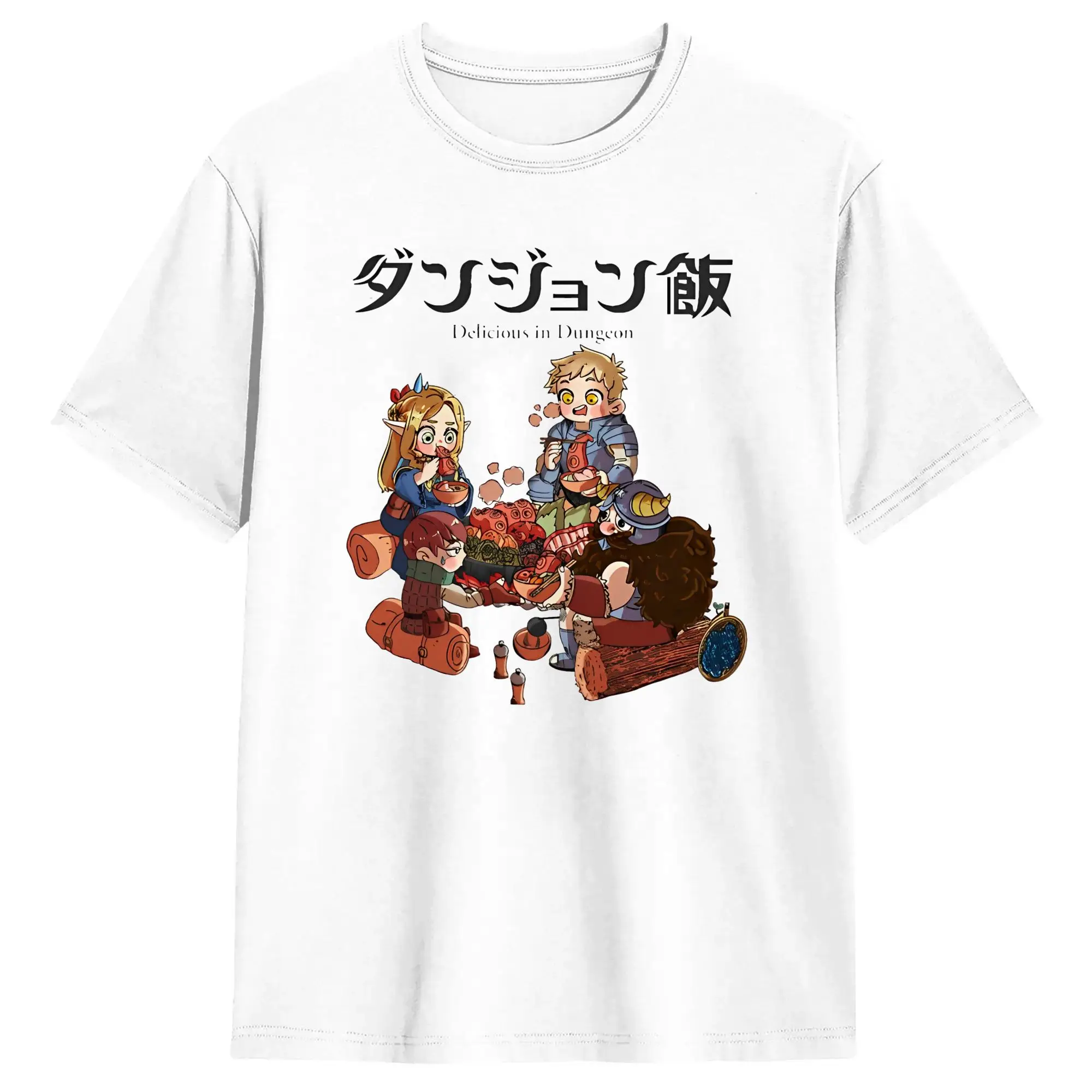 Dungeon Meshi Delicious In Dungeon Lets Eat T-Shirt Funny 100% Cotton Tees O Neck Short Sleeve T Shirt Plus Size Clothing