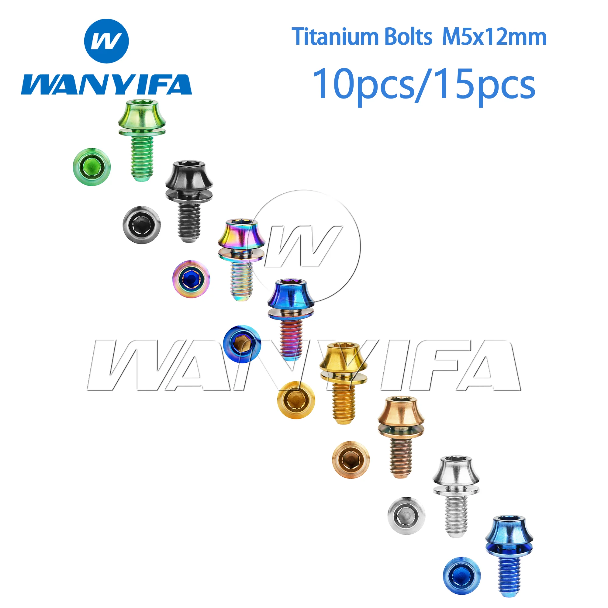 Wanyifa Titanium Bolt  M5x12mm  Bicycle Water Bottle Cage Fixing Hex Scerw  with Washers for Road  Moutain Bike 10pcs/15pcs