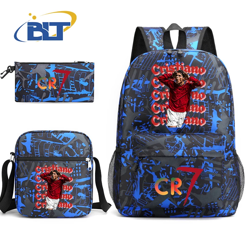 Ronaldo printed backpack set student school bag shoulder bag pencil case 3-piece set kids back-to-school gift