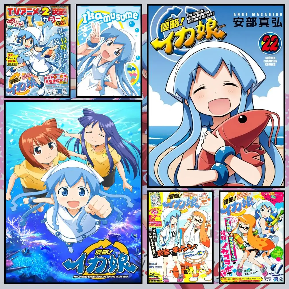 Anime S-Squid Girl Poster Waterproof PVC Wall Poster, Peel-and-Stick HD Art for Living Room, Bedroom and Shop