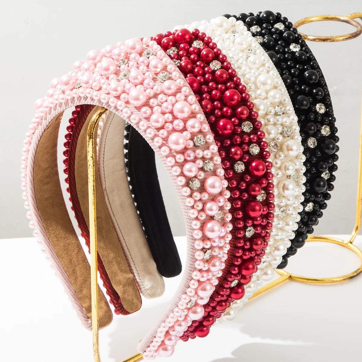 New European and American Retro Diamond-studded Pearls Crown Headband High-end, Exquisite Wedding Hair Accessory